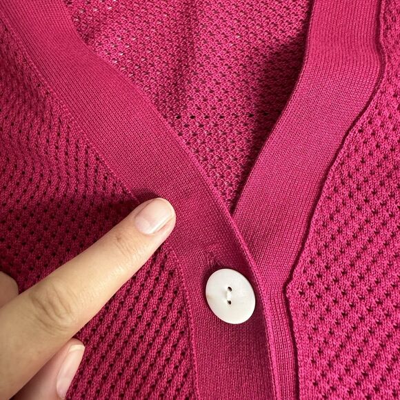 KOKUN Womens  Size XL Knit Button Cardigan Long Sweater W/Pockets Cotton Magenta - Picture 13 of 14